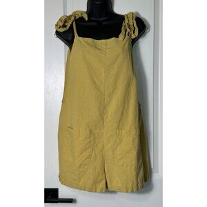 SHEIN Yellow Linen Blend Tie Shoulder Shortalls Romper Women's‎ Size L 8 10